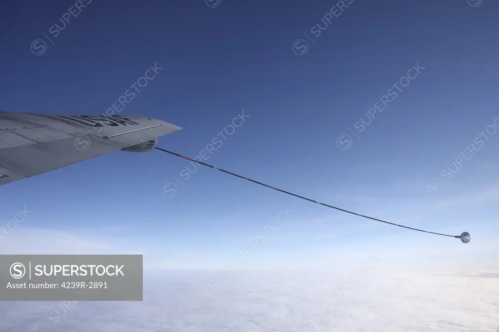 Wing refueling hose of a U.S. Air Force Boeing KC-135 Stratotanker.