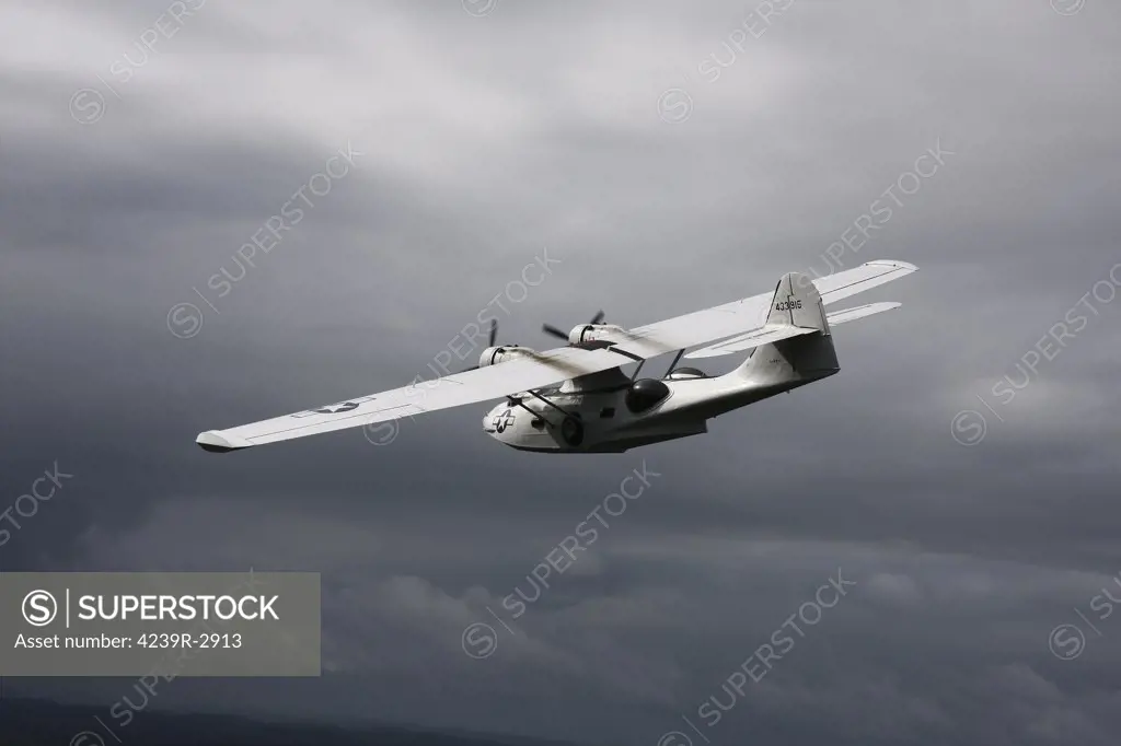 Consolidated PBY Catalina vintage flying boat in U.S. Army Air Force naval rescue colors.