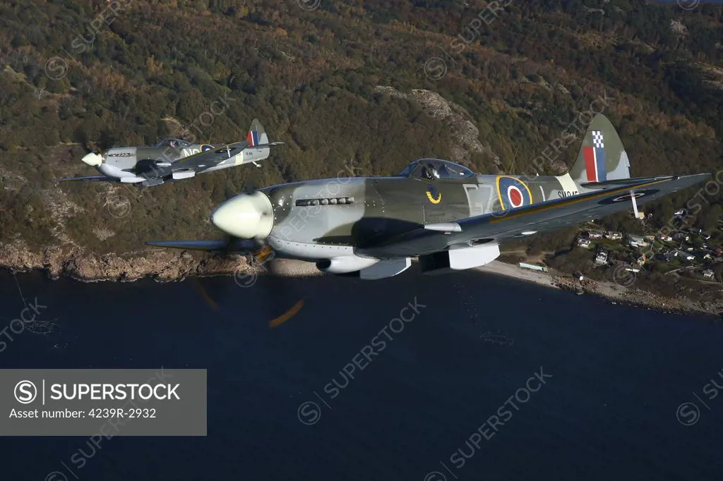 Angelholm, Sweden - Supermarine Spitfire Mk. XVIII and Mk. XVI fighter warbirds.