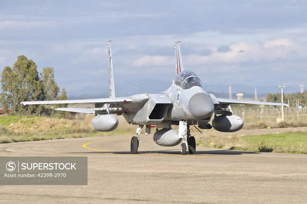 An F-15D Baz of the Israeli Air Force taxiing at Decimomannu Air Base, Sardinia, Italy, during Exercise Vega 2010.