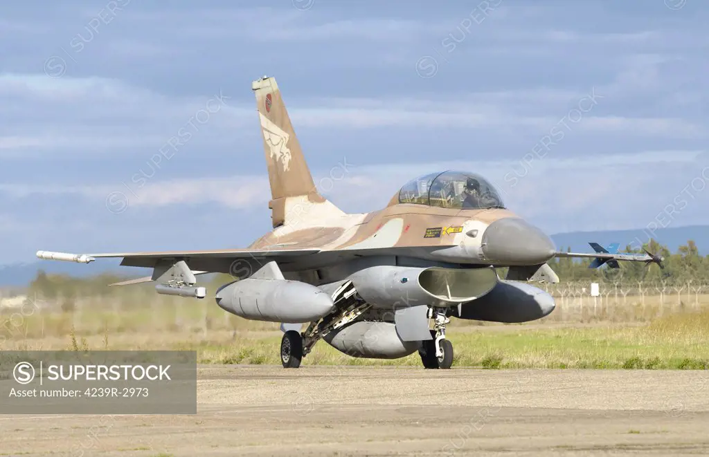 An F-16B NETZ of the Israeli Air Force taxiing at Decimomannu Air Base, Sardinia, Italy, during Exercise Vega 2010.