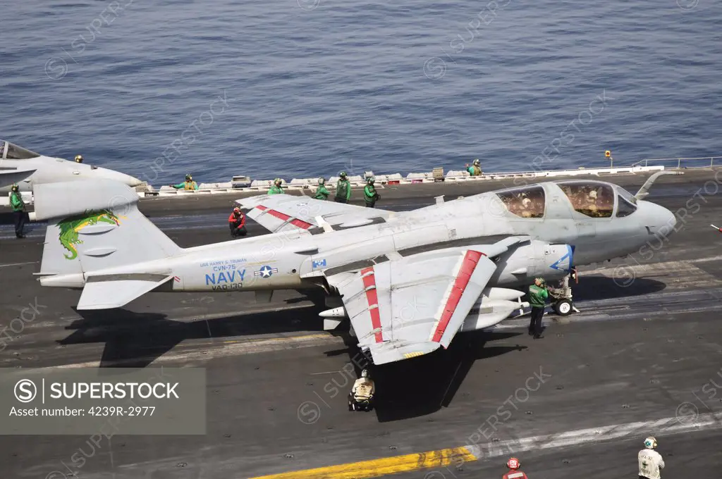 An EA-6B Prowler assigned to VAQ-130 is ready to go from the flight deck of USS Harry S. Truman.