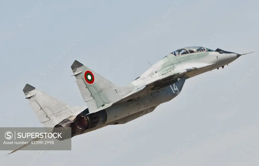 A MIG-29 of the Bulgarian Air Force takes off at the Izmir Air Show 2011 in Turkey. Bulgaria was present at the air show to celebrate the 100 years of the Turkish Air Force.