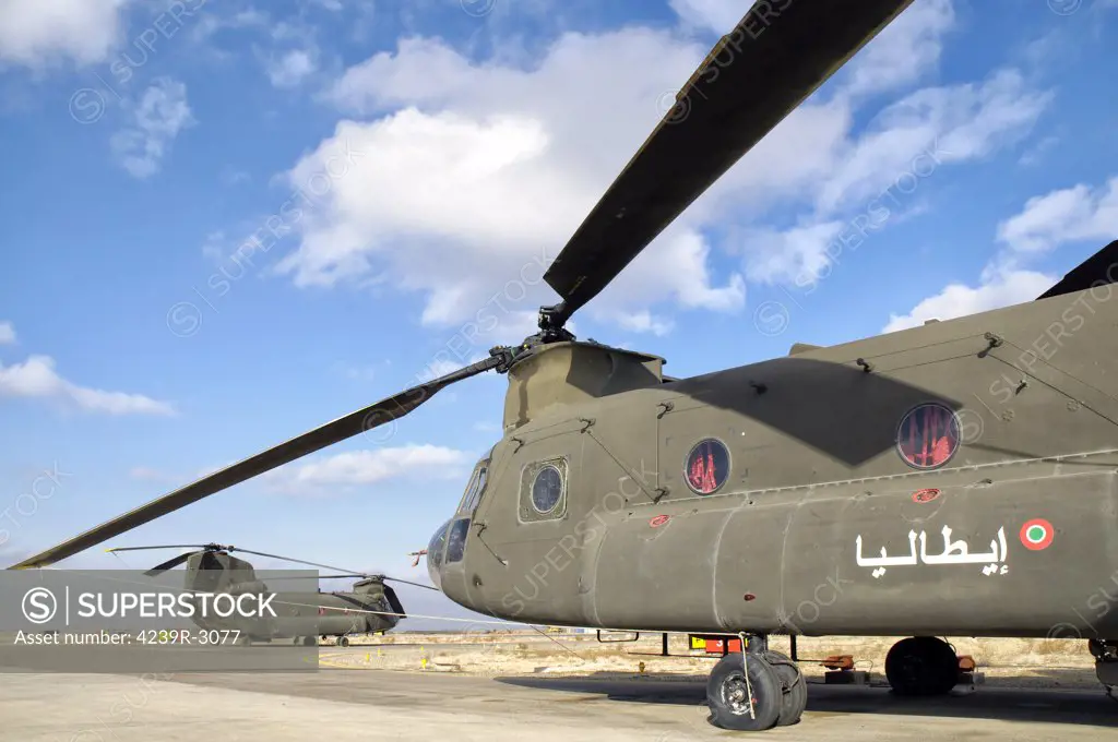 Italian Army CH-47C Chinook helicopters at Forward Operating Base Herat, Regional Command West, Afghanistan.