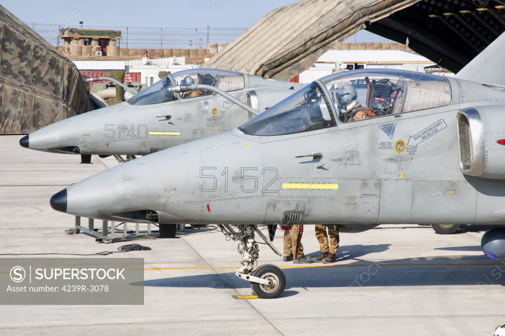 Italian Air Force AMX fighter aircraft are prepared for deployment to Afghanistan in support of International Security Assistance Force (ISAF) mission. The jets are based at Forward Operating Base Herat in the Regional Command West.