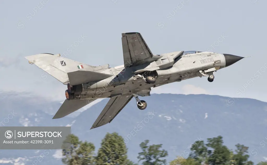 An Italian Air Force Panavia Tornado takes off from Rivolto Air Base in the north of Italy.