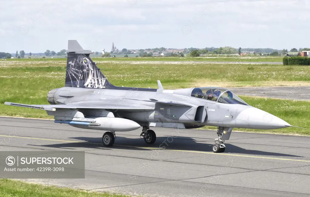 A Saab JAS-39 Gripen of the Czech Air Force on the flight line at Cambrai Air Base, France, during NATO Tiger Meet 2011.