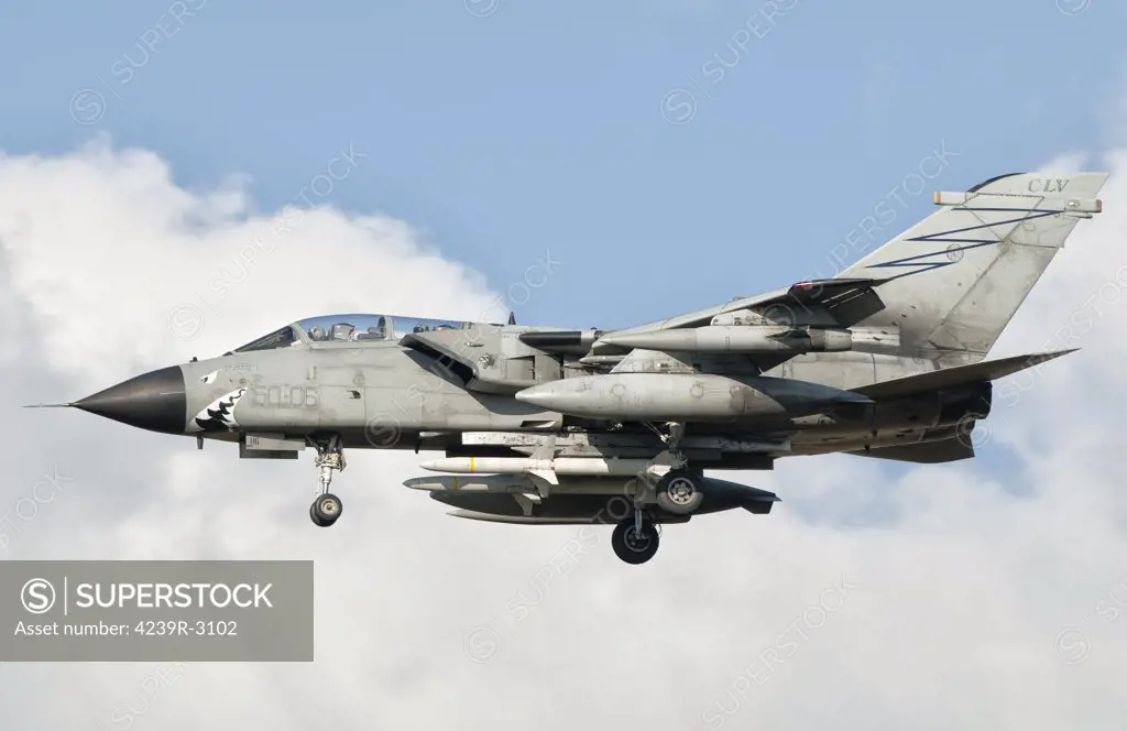 An Italian Air Force Panavia Tornado ECR returns to Trapani Air Base, Italy, after a SEAD mission over Libya during Operation Unified Protector.