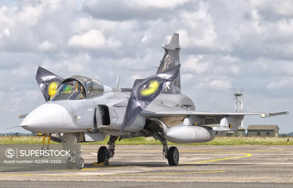 A JAS-39 Gripen of the Czech Air Force at Cambrai Air Base, France, during the NATO Tiger Meet 2011.