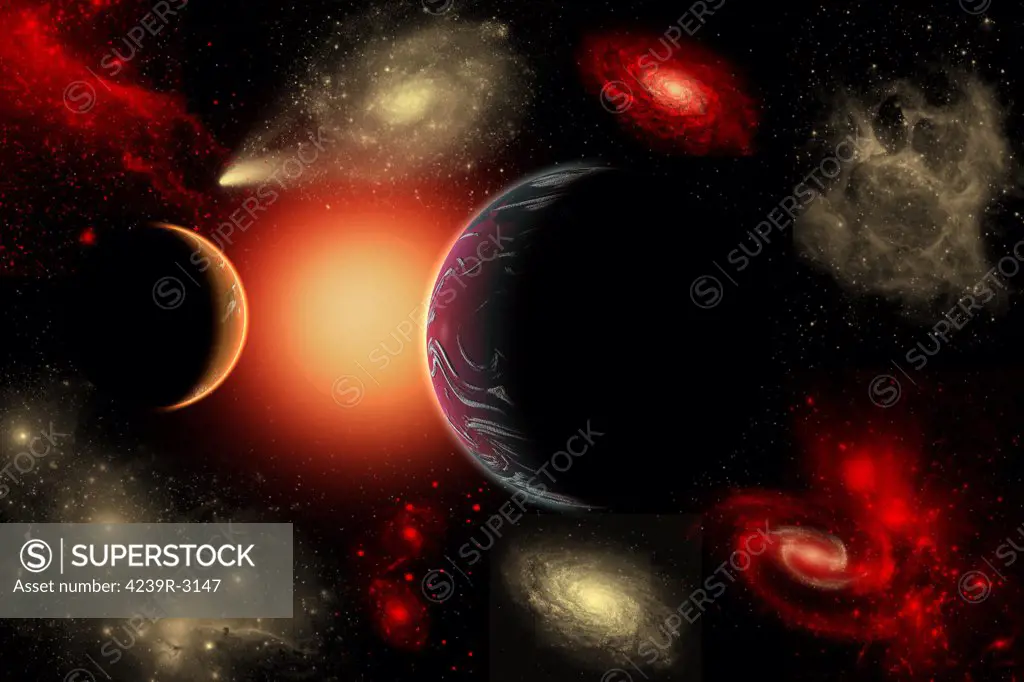 Artist's concept of the cosmic wonders of the universe, such as stars, galaxies, planets, nebulae, comets and more.