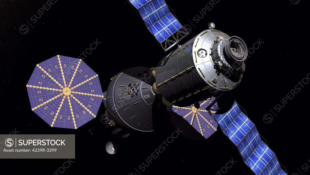 This image reveals more detail on the Deep Space Vehicle (DSV) and the Extended Stay Module (ESM).
