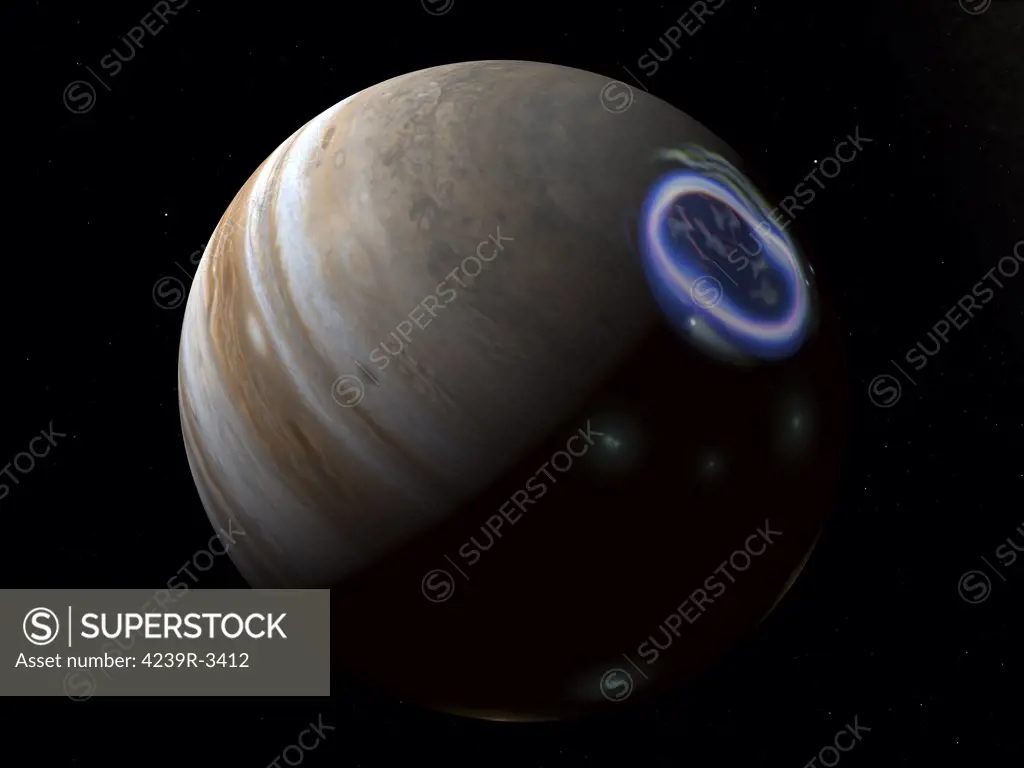 This is how auroras on Jupiter's north pole might look from a distance of about a quarter million miles.