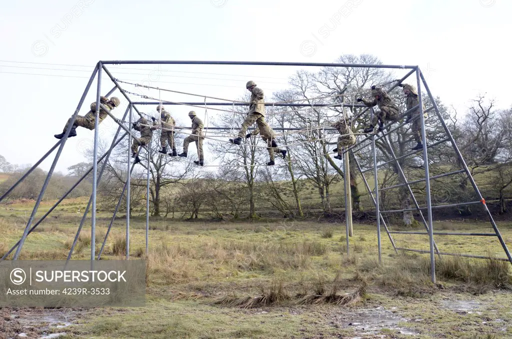 Members from The Prince of Wales' Company, 1st Battalion Welsh Guards, going over the assault course at Sennybridge training area. This was part of a 5 day trip to Brecon to fine tune their fitness before they deploy to Afghanistan.