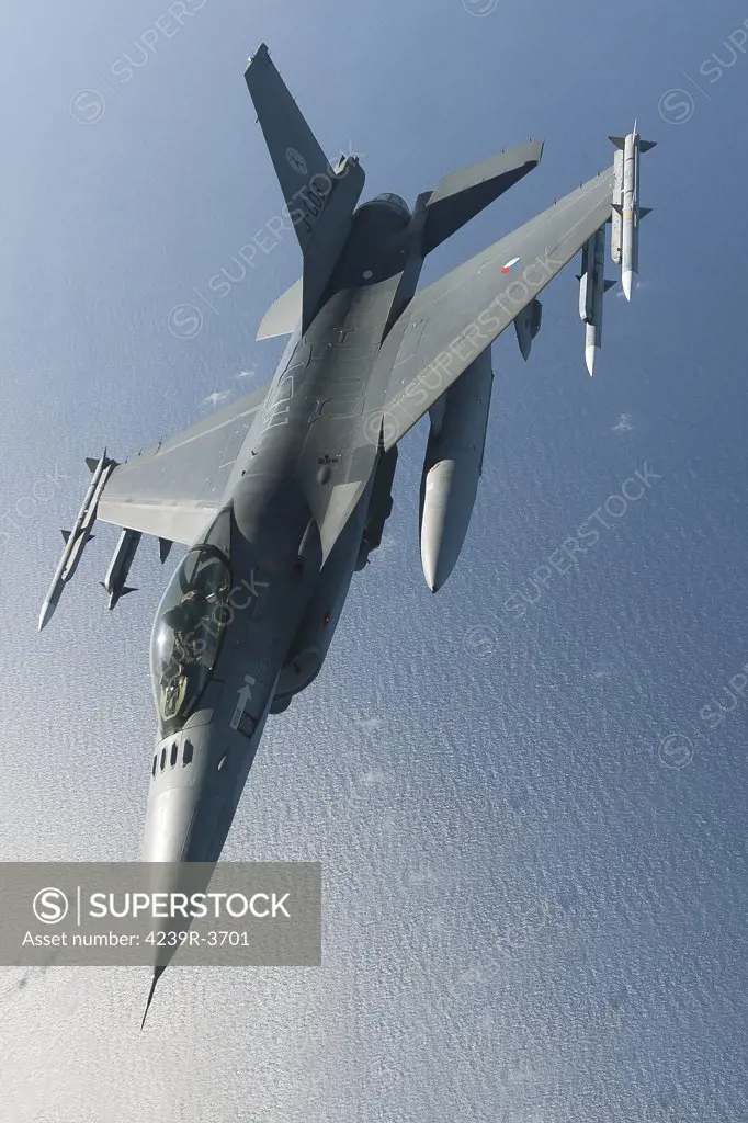 April 8, 2011 - A Dutch F-16AM armed with AIM-120 AMRAAM and AIM-9 Sidewinder missiles during a combat air patrol sortie in support of Operation Unified Protector over the Mediterranean Sea close to Libya.