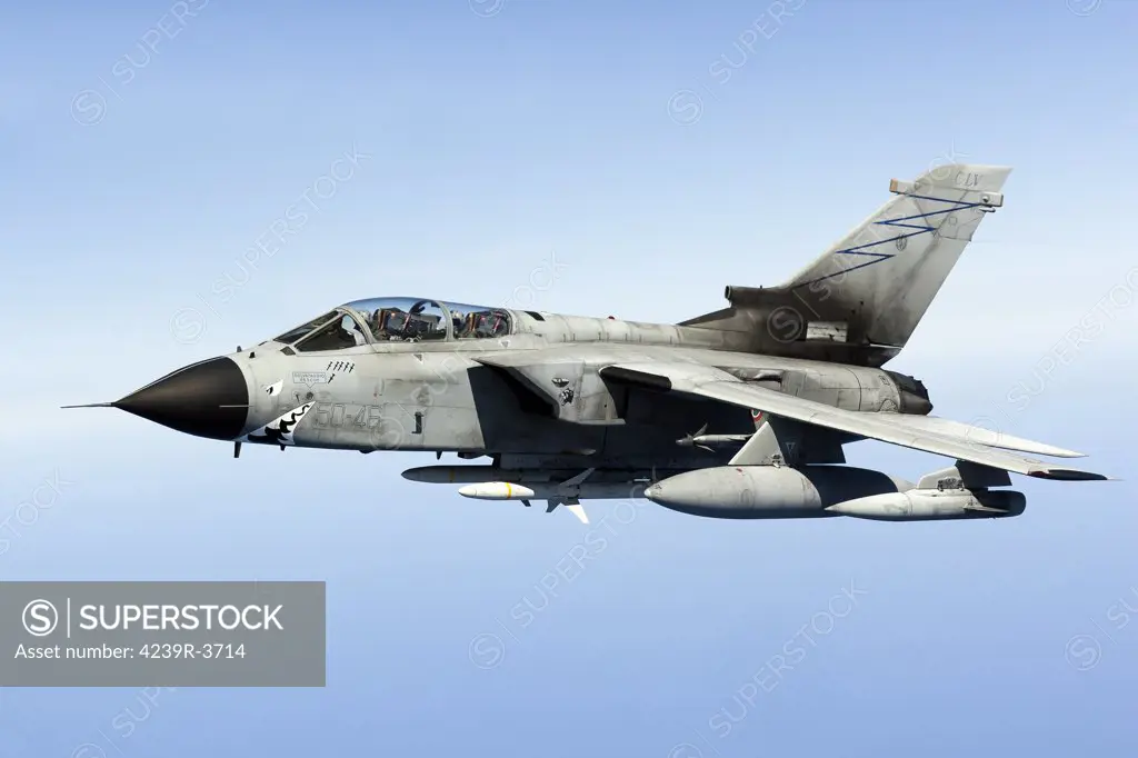 April 8, 2011 - An Italian Air Force Panavia Tornado IDS armed with AGM-88 HARM missiles shortly before entering Libyan airspace for a suppression of enemy air defenses mission in support of Operation Unified Protector over the Mediterranean Sea close to Libya.
