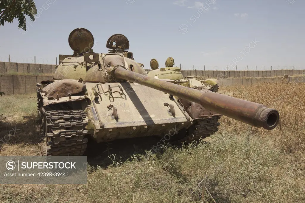 A Russian T-55 main battle tank rests in an armor junkyard in Kunduz, Afghanistan.