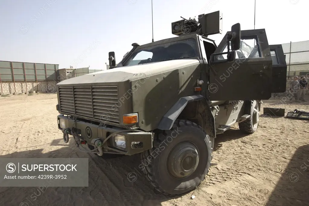 Kunduz, Afghanistan - The German Army ATF Dingo is a German heavily armored military infantry mobility vehicle, simialr to the American MRAP. It has a V-hull design to deflect any IED blast to mimimalize damage to the troops within.
