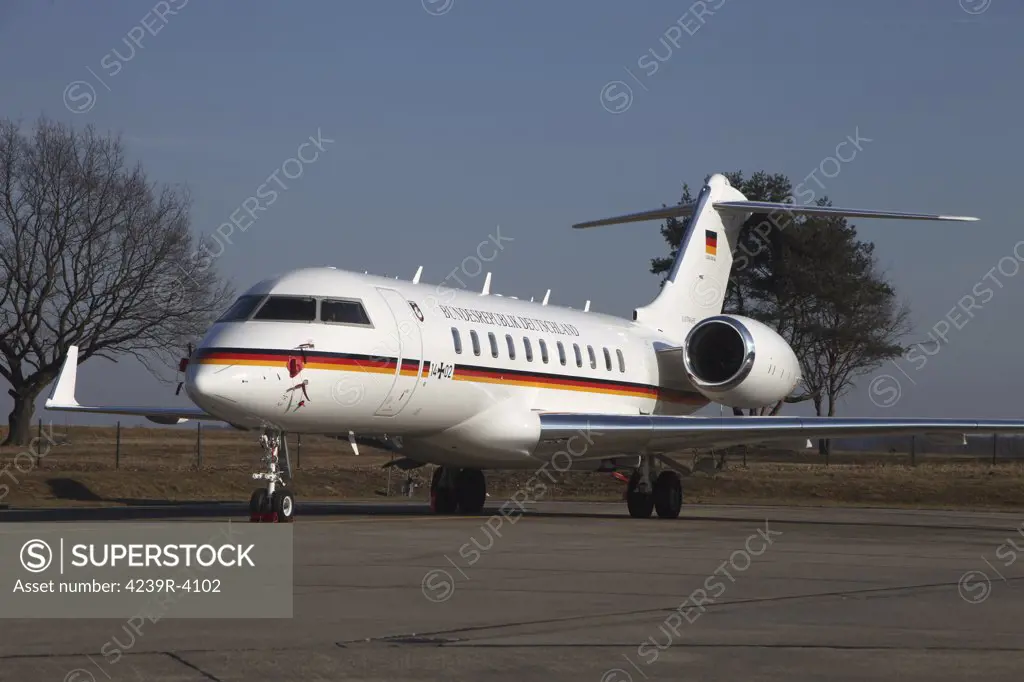 A Bombardier Global 5000 VIP jet of the German Air Force at Cologne Airfield, Germany.