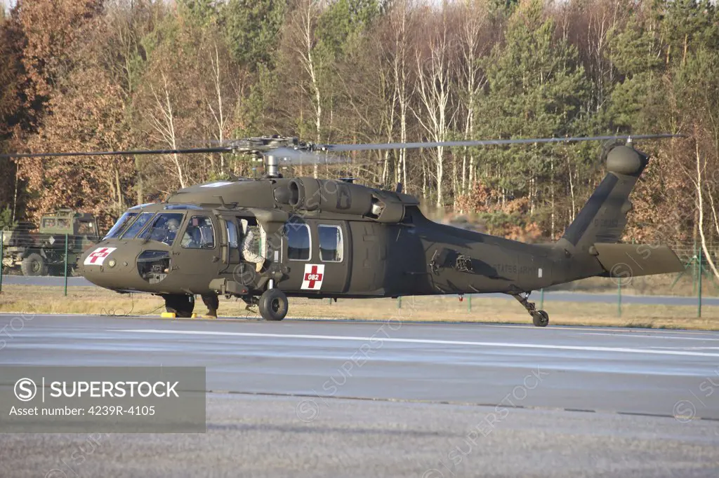 A U.S. Army UH-60L Blackhawk at the Letzlingen Army Training Center, Germany, during Exercise Bora 2011 in preparation for Afghanistan deployment.