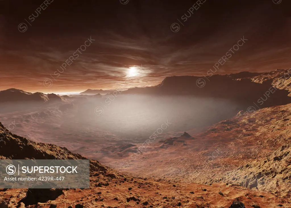 The sun sets over the Eberswalde region of Mars