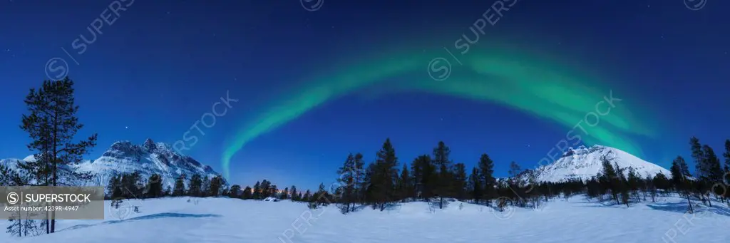 Aurora Borealis over Nova Mountain Wilderness, Troms, Norway.