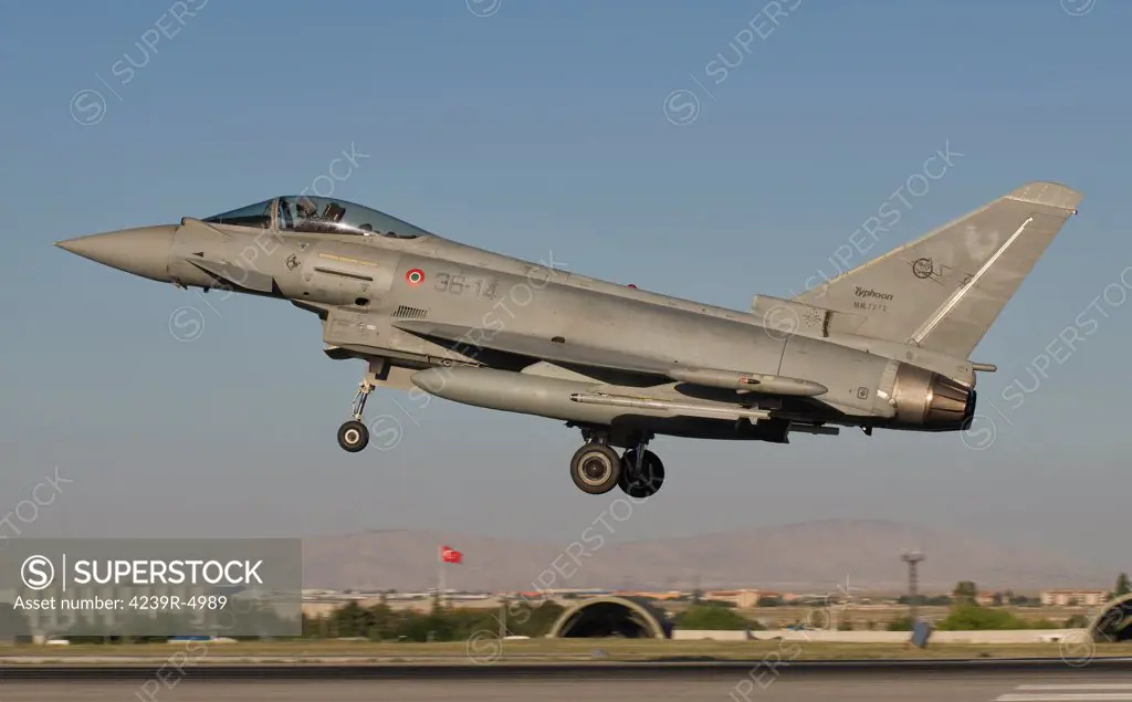 A Eurofighter F-2000 of the Italian Air Force takes off from Konya Air Base, Turkey during Exercise Anatolian Eagle 2012.