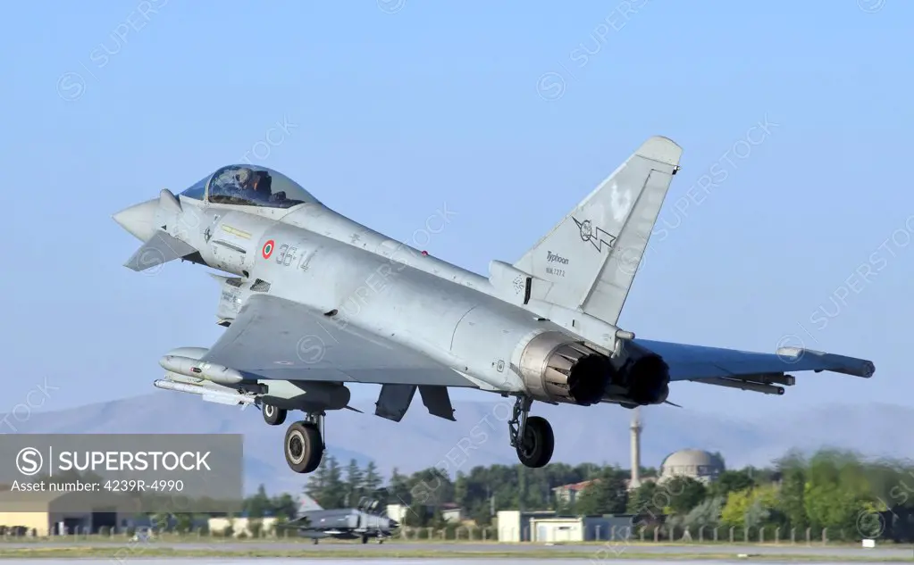 A Eurofighter F-2000 of the Italian Air Force takes off from Konya Air Base, Turkey during Exercise Anatolian Eagle 2012.