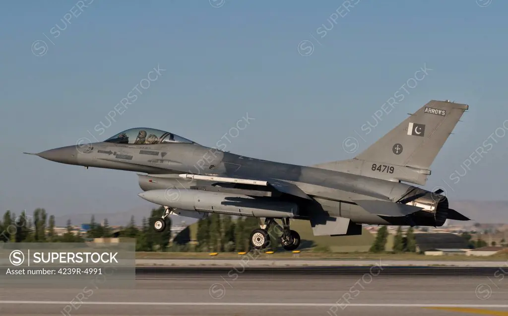 A Lockheed Martin F-16C of the Pakistan Air Force takes off from Konya Air Base, Turkey.
