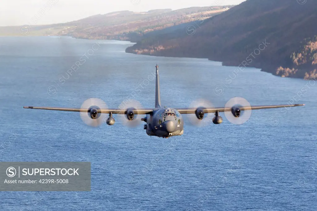 MC-130H Combat Talon II of the 7th SOS, 352nd SOG, low level over Loch Ness, Scotland, December 2011.