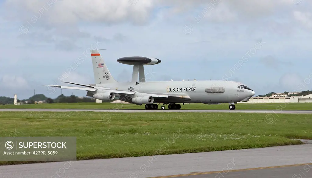 An E-3 AWACS from the 18th Wing comes into land at Kadena Air Base, Okinawa, Japan.