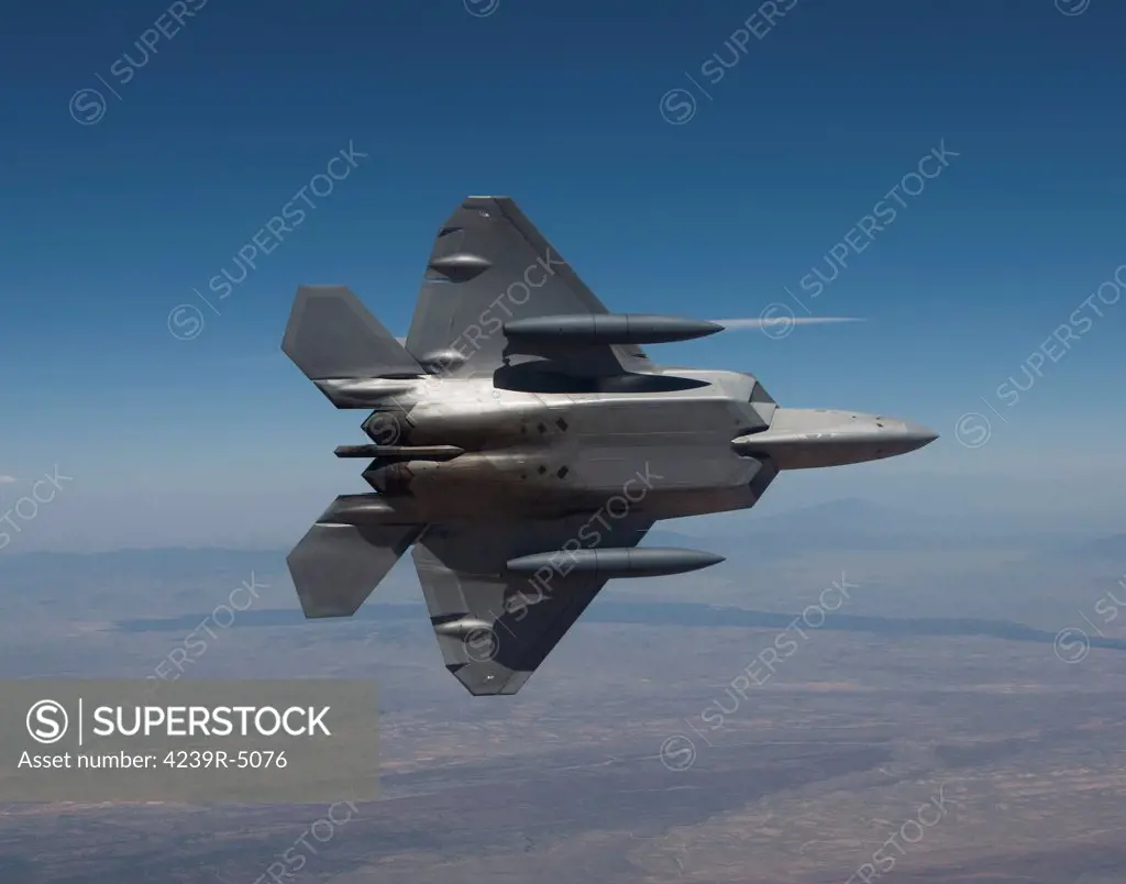 An F-22 Raptor from the 49th Fighter Wing maneuvers while on a training mission out of Holloman Air Force Base, New Mexico.