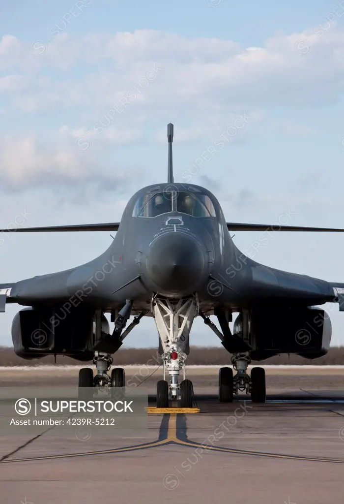 A B-1B Lancer from Dyess Air Force Base, Texas, goes through pre-flight checks before a training mission.