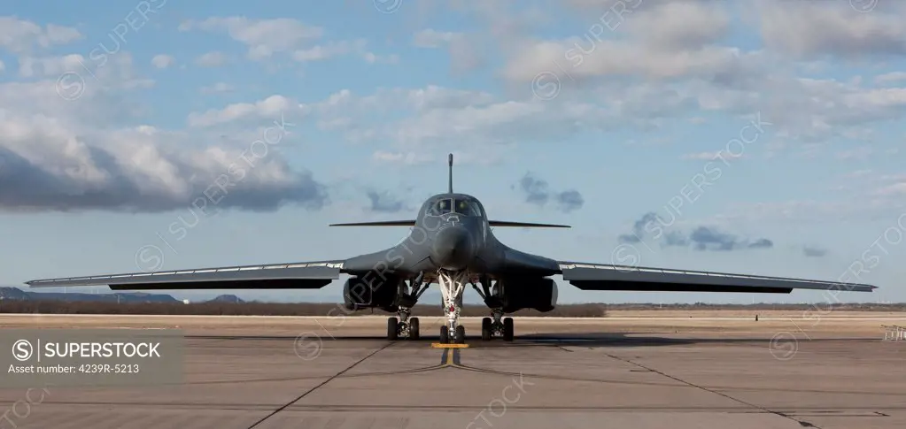 A B-1B Lancer from Dyess Air Force Base, Texas, goes through pre-flight checks before a training mission.