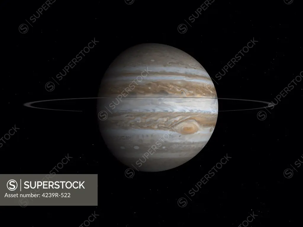 Artist's concept of how Jupiter might look from a position in space just beneath the plane of Jupiter's Main ring
