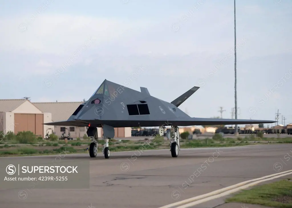 An F-117 Nighthawk from the 53d Test and Evaluation Group's Detachment 1 taxi's to the runway for a training sortie near Holloman Air Force Base, New Mexico.