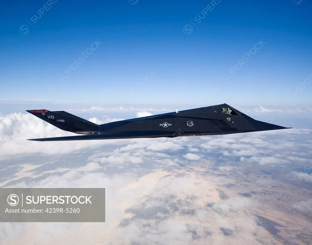 An F-117 Nighthawk from the 8th Fighter Squadron flies a training sortie out of Holloman Air Force Base, New Mexico.