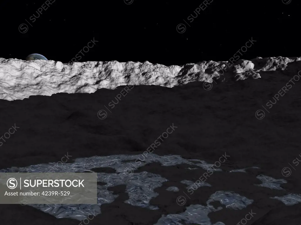 Illustration of a deep crater on the surface of the moon
