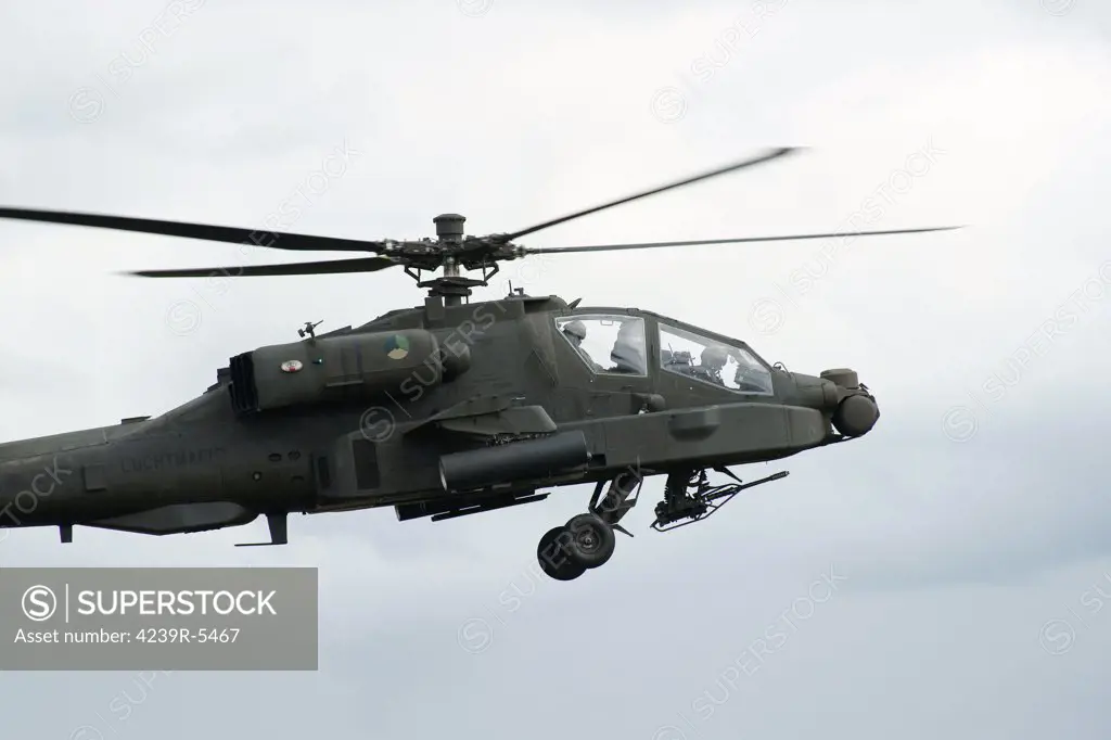 June 19, 2010 - A Boeing AH-64D Apache helicopter of the Royal Netherlands Air Force in flight over Volkel, the Netherlands.