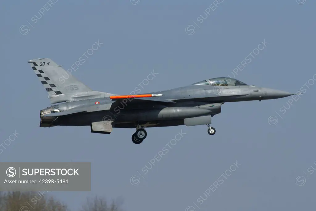 An F-16C Fighting Falcon of the Italian Air Force in flight over Florennes, Belgium.