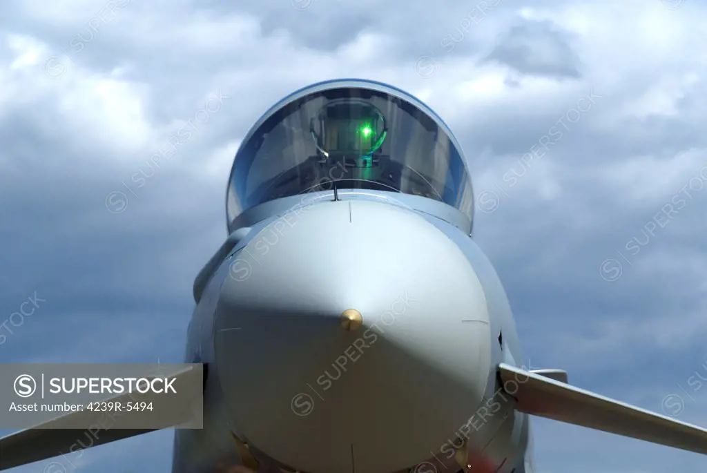 Front view of a Eurofighter Typhoon 2000 of the German Air Force, Geilenkirchen, Germany.