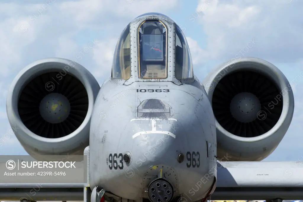 Front view of an A-10A Thunderbolt II of the U.S. Air Force, Geilenkirchen, Germany.