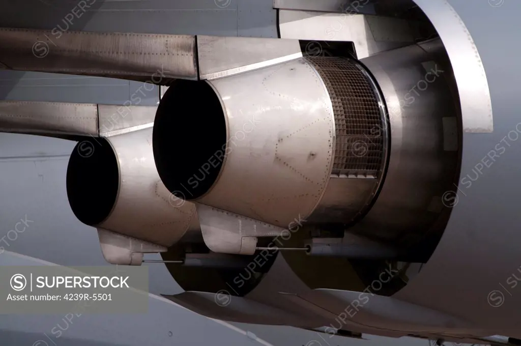 The engines on a C-17 Globemaster of the U.S. Air Force, Fairford, United Kingdom.
