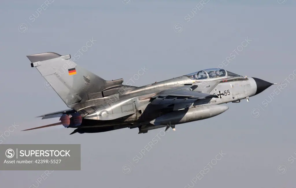 German Tornado ECR armed with a HARM anti-radar missile. taking off over Germany during exercise ELITE.