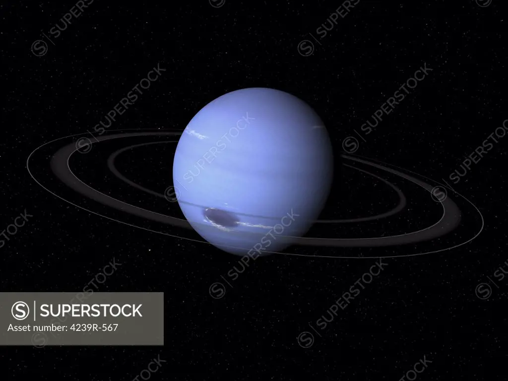 Artist's concept showing how Neptune might look from a position in space above the plane of its rings