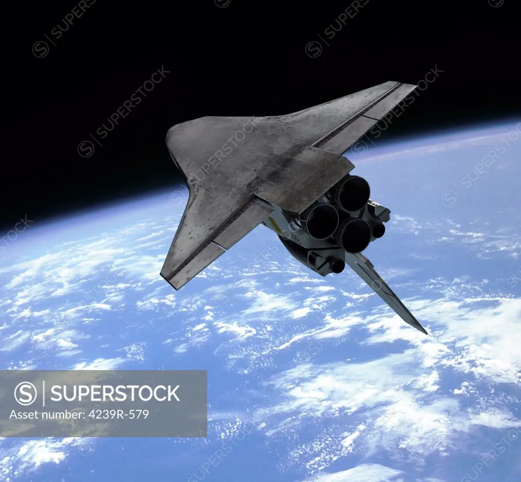 Artist's concept of a space shuttle entering Earth orbit