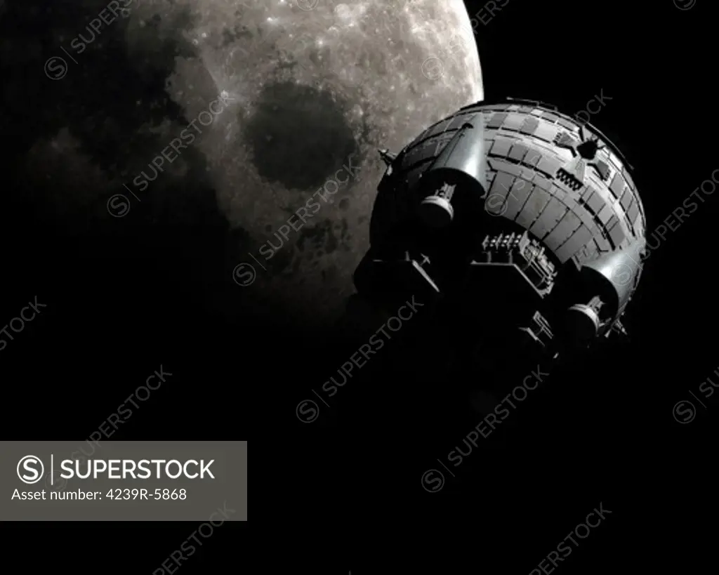 Artist's concept of the Aries 1B spacecraft approaching the Moon.