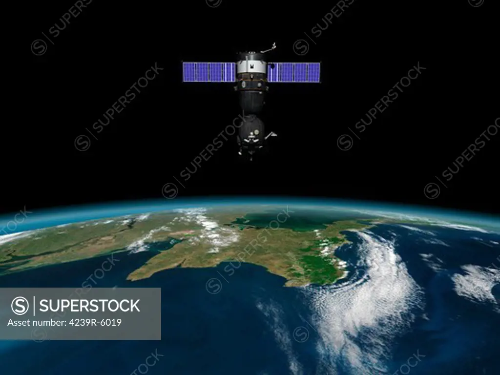 A Soyuz TMA-M spacecraft in low Earth orbit.
