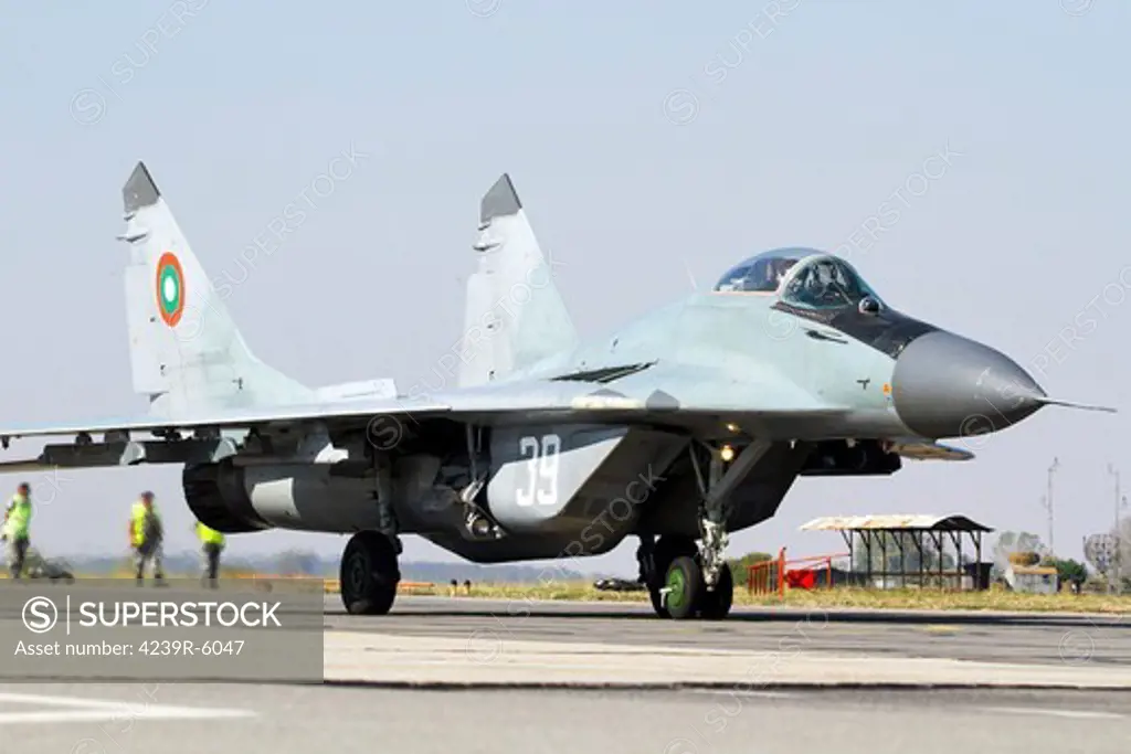 A Bulgarian Air Force MiG-29 jet fighter plane.