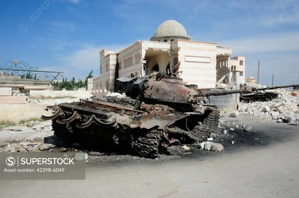 A Russian T-72 main battle tank destroyed in Azaz, Syria.