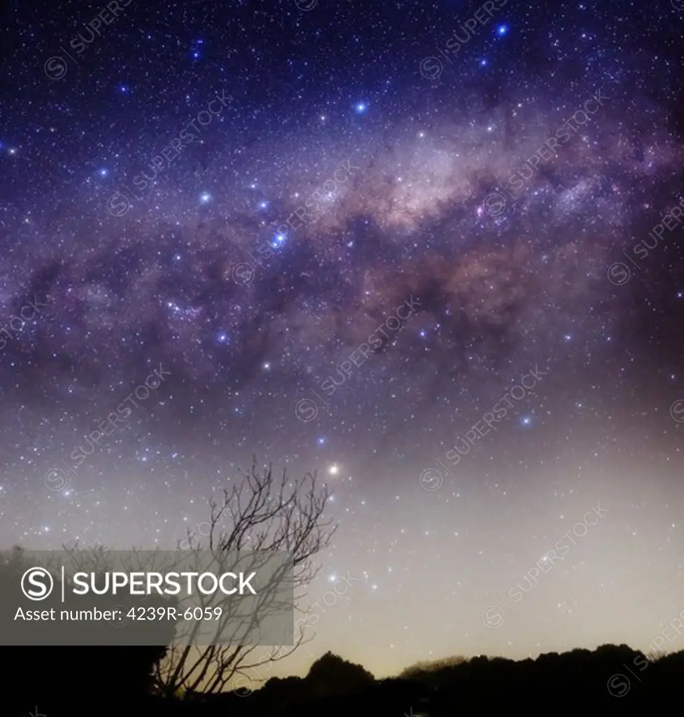 The Milky Way above a rural landscape in San Pedro, Argentina.